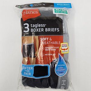 New 3 Pack Hanes Mens XL Tagless Boxer Briefs Soft Breathable Comfort Flex Waist